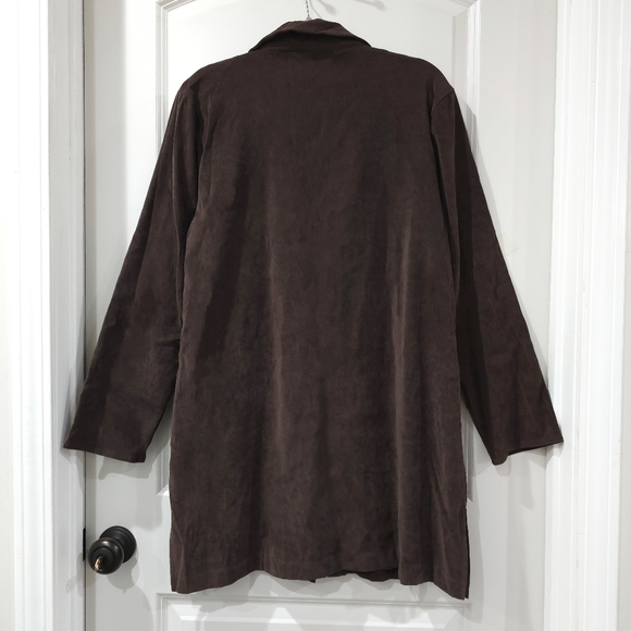 SUSAN GRAVER Vintage Faux Suede Brown Embroidered Button Front Coat, Size L - Picture 13 of 16